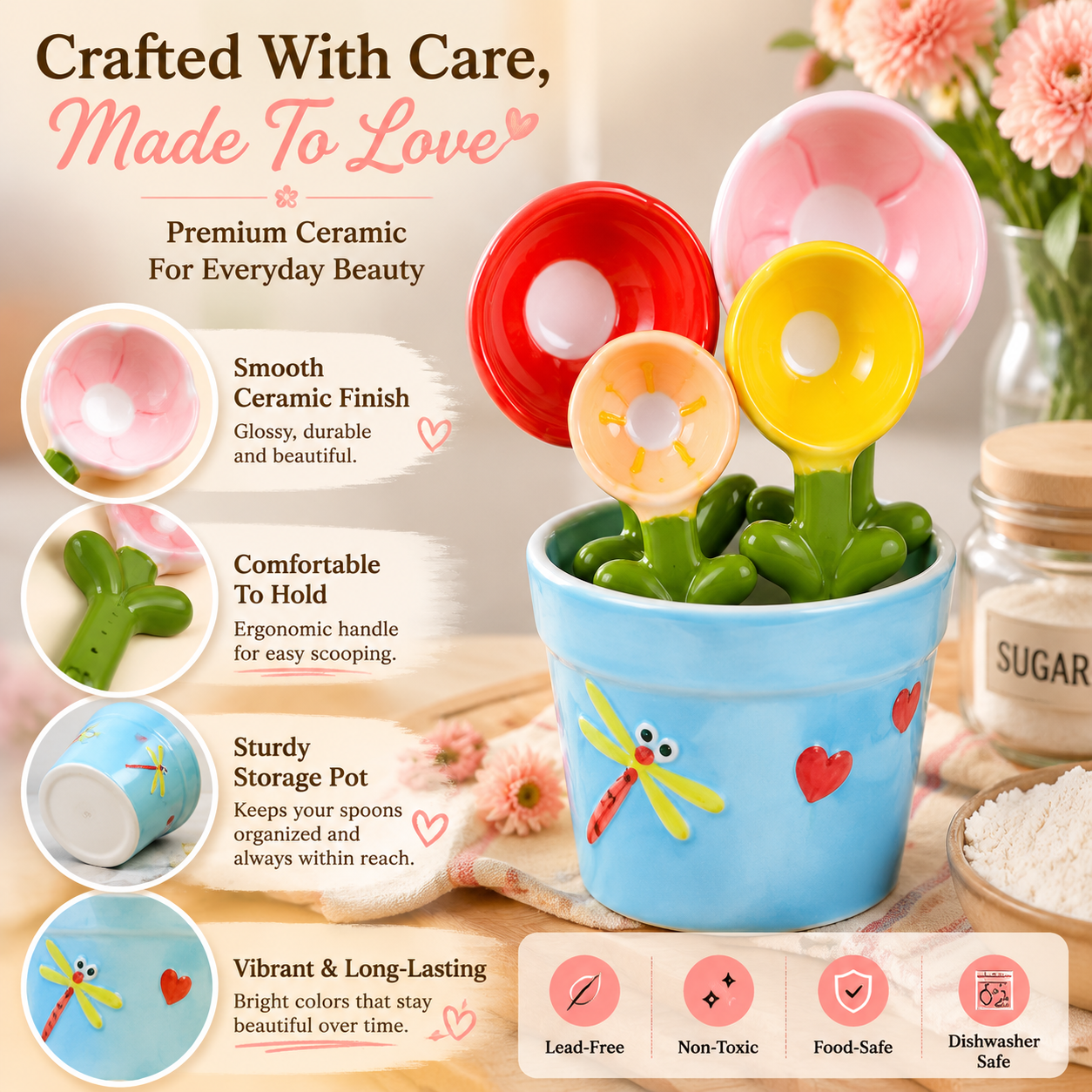 Flower Ceramic Measuring Spoon Set