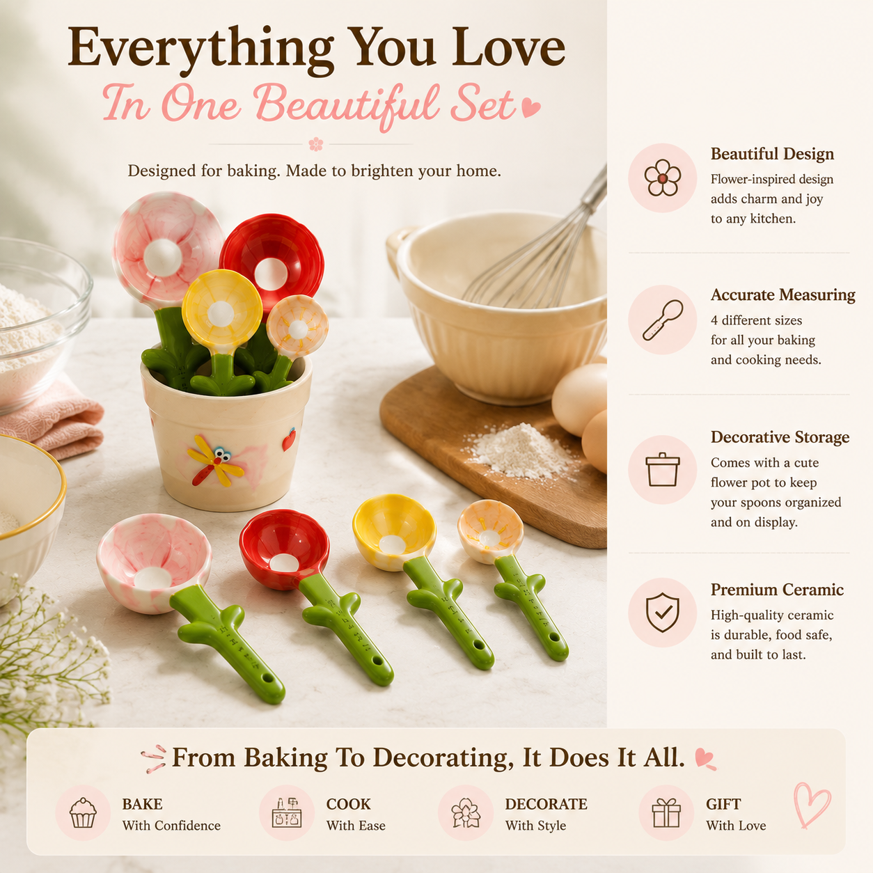 Flower Ceramic Measuring Spoon Set