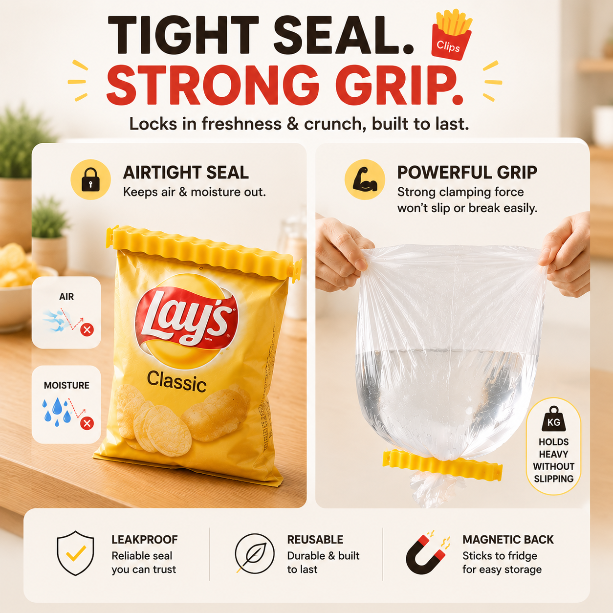 🍟 SnackLock™ Fries Clips | The Cute Way To Keep Snacks Fresh & Organized