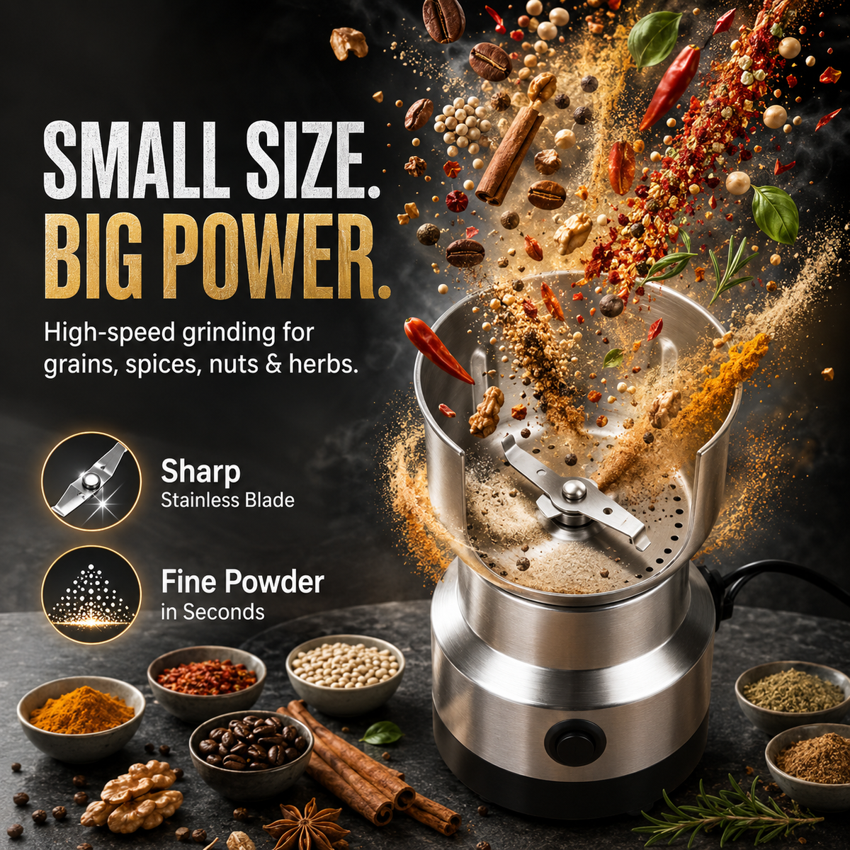 ⚡ 50% OFF High-Speed Electric Grain & Spice Grinder – Fresh Grinding Made Easy