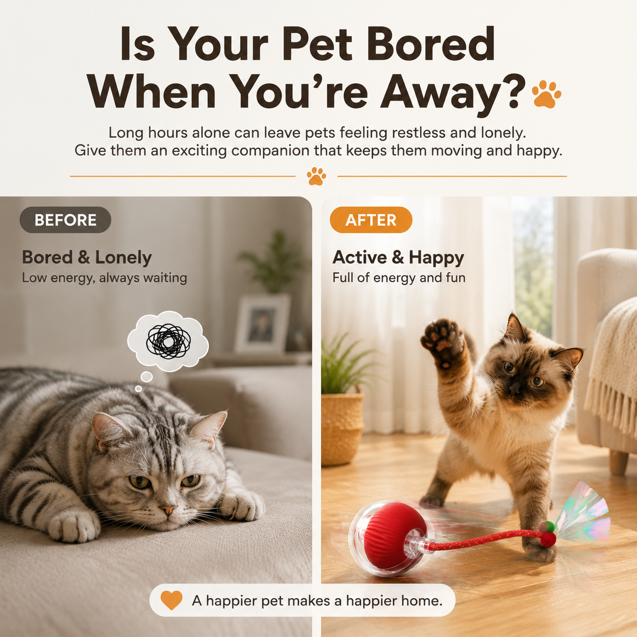 🐾 Interactive Smart Pet Ball with Chase Tail – Keeps Cats & Small Dogs Active 🐱🐶