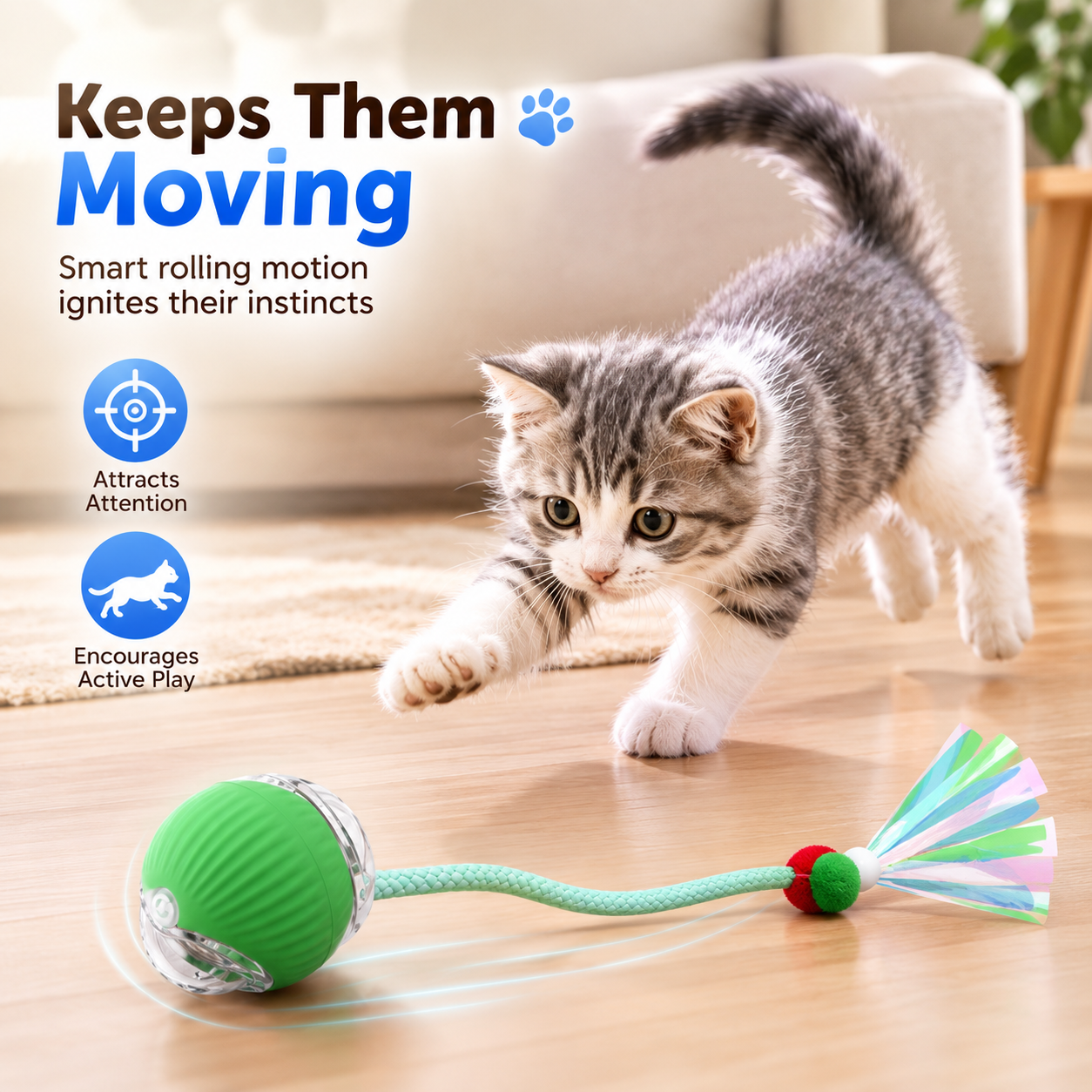 🐾 Interactive Smart Pet Ball with Chase Tail – Keeps Cats & Small Dogs Active 🐱🐶