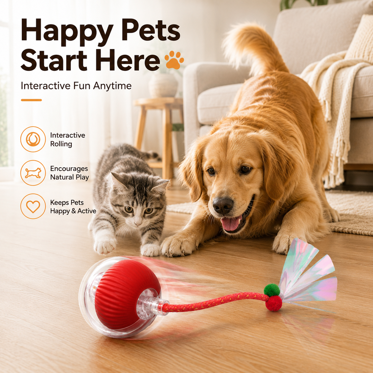 🐾 Interactive Smart Pet Ball with Chase Tail – Keeps Cats & Small Dogs Active 🐱🐶