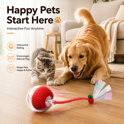 🐾 Interactive Smart Pet Ball with Chase Tail – Keeps Cats & Small Dogs Active 🐱🐶