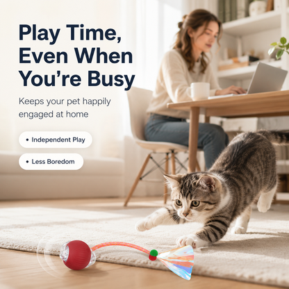 🐾 Interactive Smart Pet Ball with Chase Tail – Keeps Cats & Small Dogs Active 🐱🐶