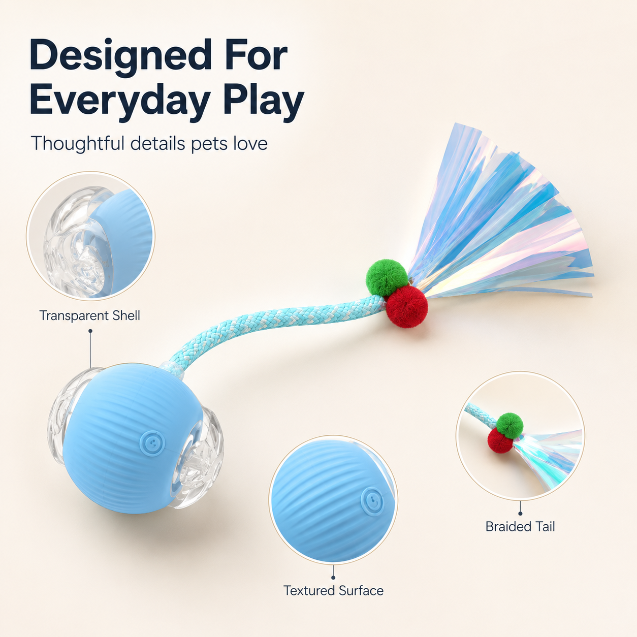 🐾 Interactive Smart Pet Ball with Chase Tail – Keeps Cats & Small Dogs Active 🐱🐶
