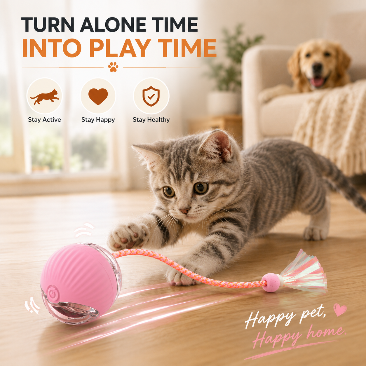 🐾 Interactive Smart Pet Ball with Chase Tail – Keeps Cats & Small Dogs Active 🐱🐶