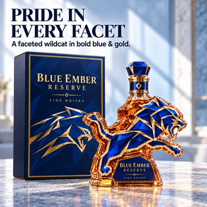 🦁 Roaring Royal Lion Collector Bottle – Blue & Gold Sculpted Bar Display with Crown Detail & Gift Box 👑