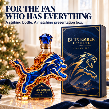🦁 Roaring Royal Lion Collector Bottle – Blue & Gold Sculpted Bar Display with Crown Detail & Gift Box 👑