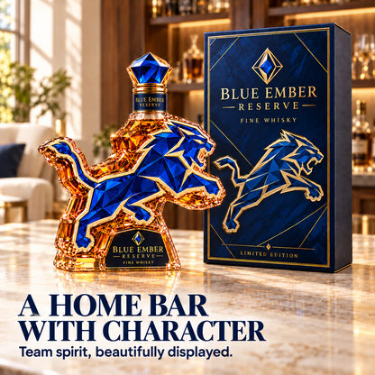🦁 Roaring Royal Lion Collector Bottle – Blue & Gold Sculpted Bar Display with Crown Detail & Gift Box 👑