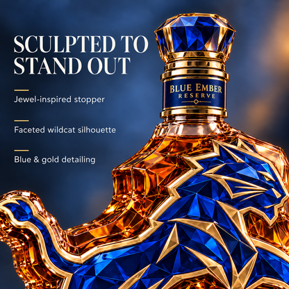 🦁 Roaring Royal Lion Collector Bottle – Blue & Gold Sculpted Bar Display with Crown Detail & Gift Box 👑