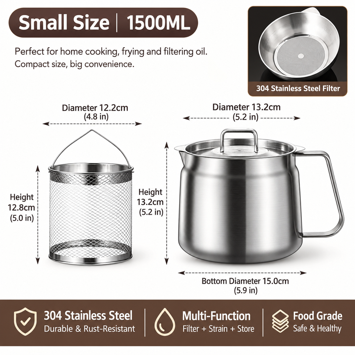🔥 50% OFF Stainless Steel Oil Filter Pot with Fryer Basket