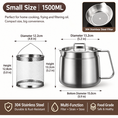 🔥 50% OFF Stainless Steel Oil Filter Pot with Fryer Basket
