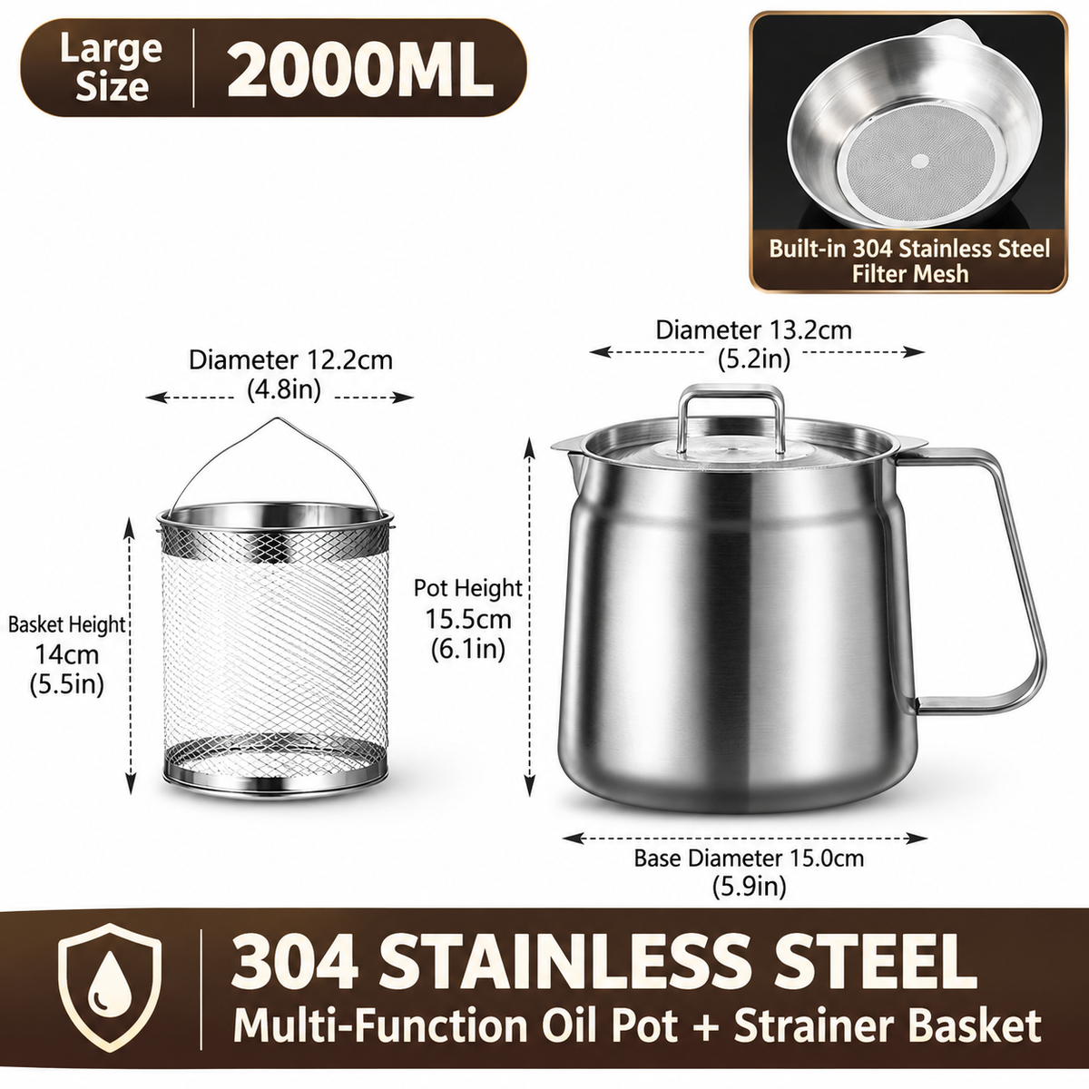 🔥 50% OFF Stainless Steel Oil Filter Pot with Fryer Basket