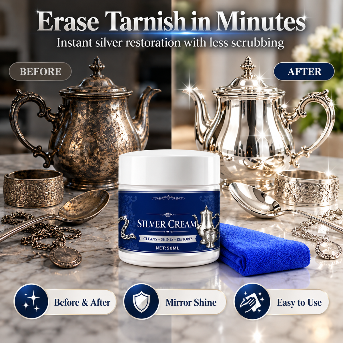 ✨ Professional Silver Polish & Tarnish Restoring Cream with Protective Anti-Tarnish Barrier 🥄