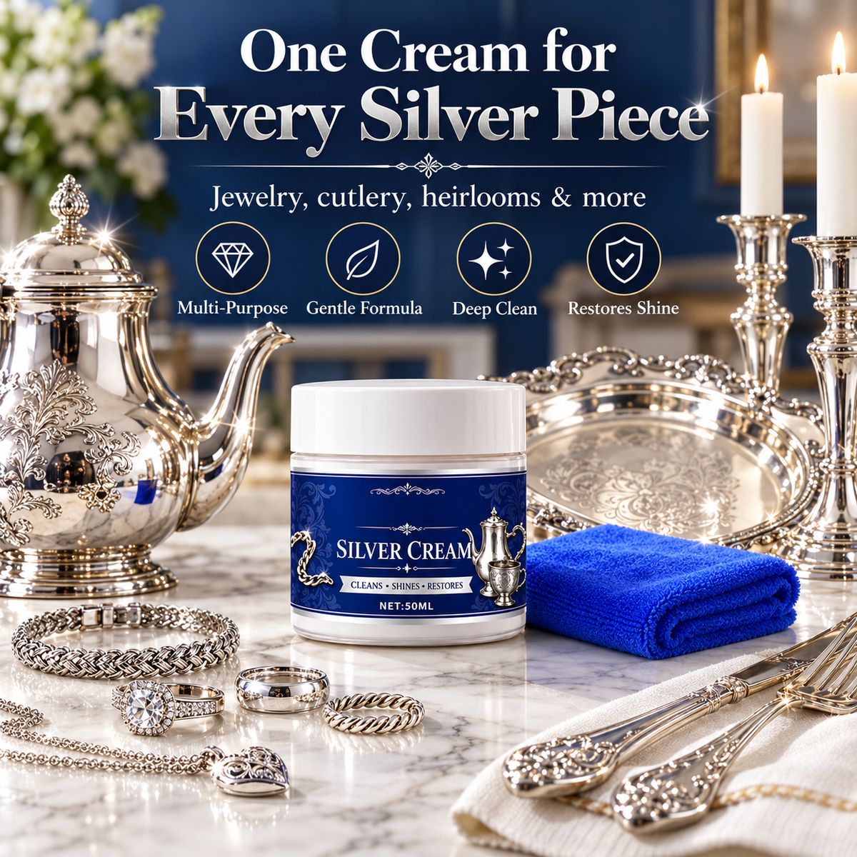 ✨ Professional Silver Polish & Tarnish Restoring Cream with Protective Anti-Tarnish Barrier 🥄
