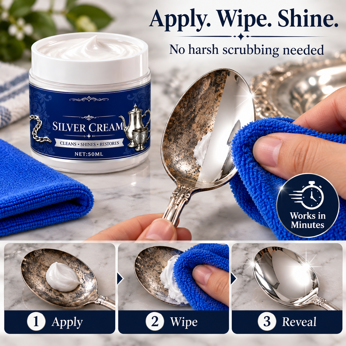 ✨ Professional Silver Polish & Tarnish Restoring Cream with Protective Anti-Tarnish Barrier 🥄