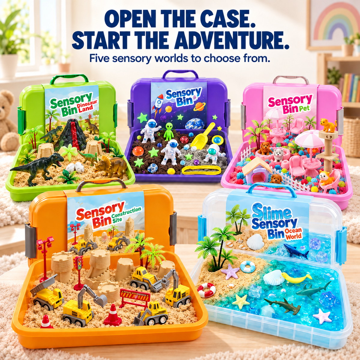 🔥 50% OFF – Kids Sensory Adventure Play Kit 🦖🚀 5 Themed Portable Activity Worlds