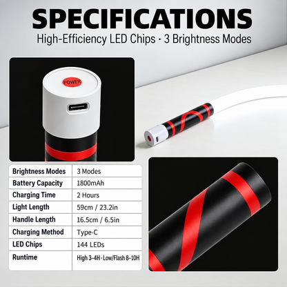 Bendable LED Flashlight Stick - 27' Flexible Rechargeable Waterproof LED Work Light