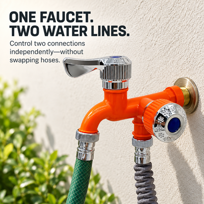 💧 Dual-Outlet Faucet – Two Independent Water Connections for Laundry, Garden & Everyday Cleaning