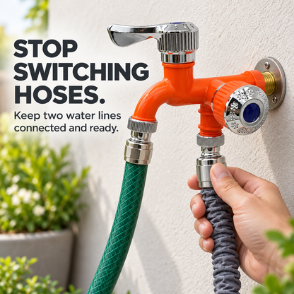 💧 Dual-Outlet Faucet – Two Independent Water Connections for Laundry, Garden & Everyday Cleaning