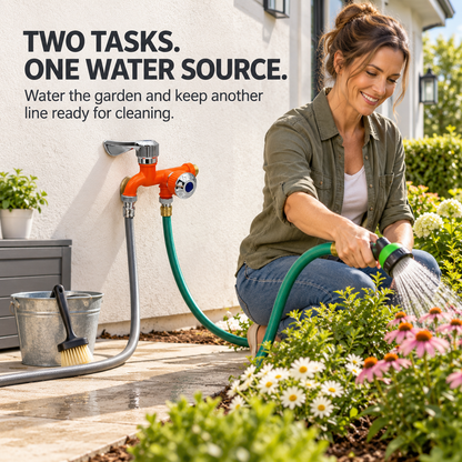 💧 Dual-Outlet Faucet – Two Independent Water Connections for Laundry, Garden & Everyday Cleaning