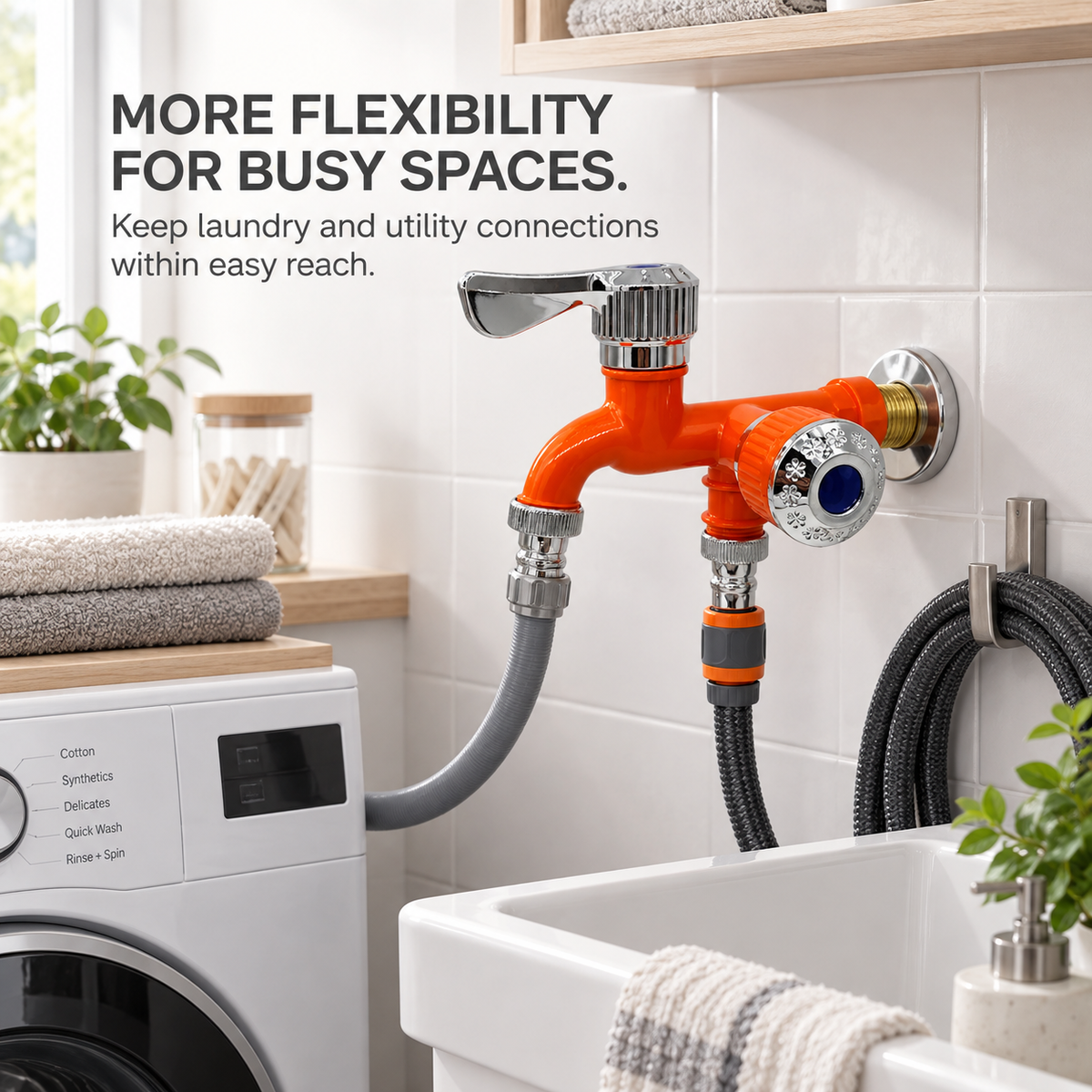 💧 Dual-Outlet Faucet – Two Independent Water Connections for Laundry, Garden & Everyday Cleaning