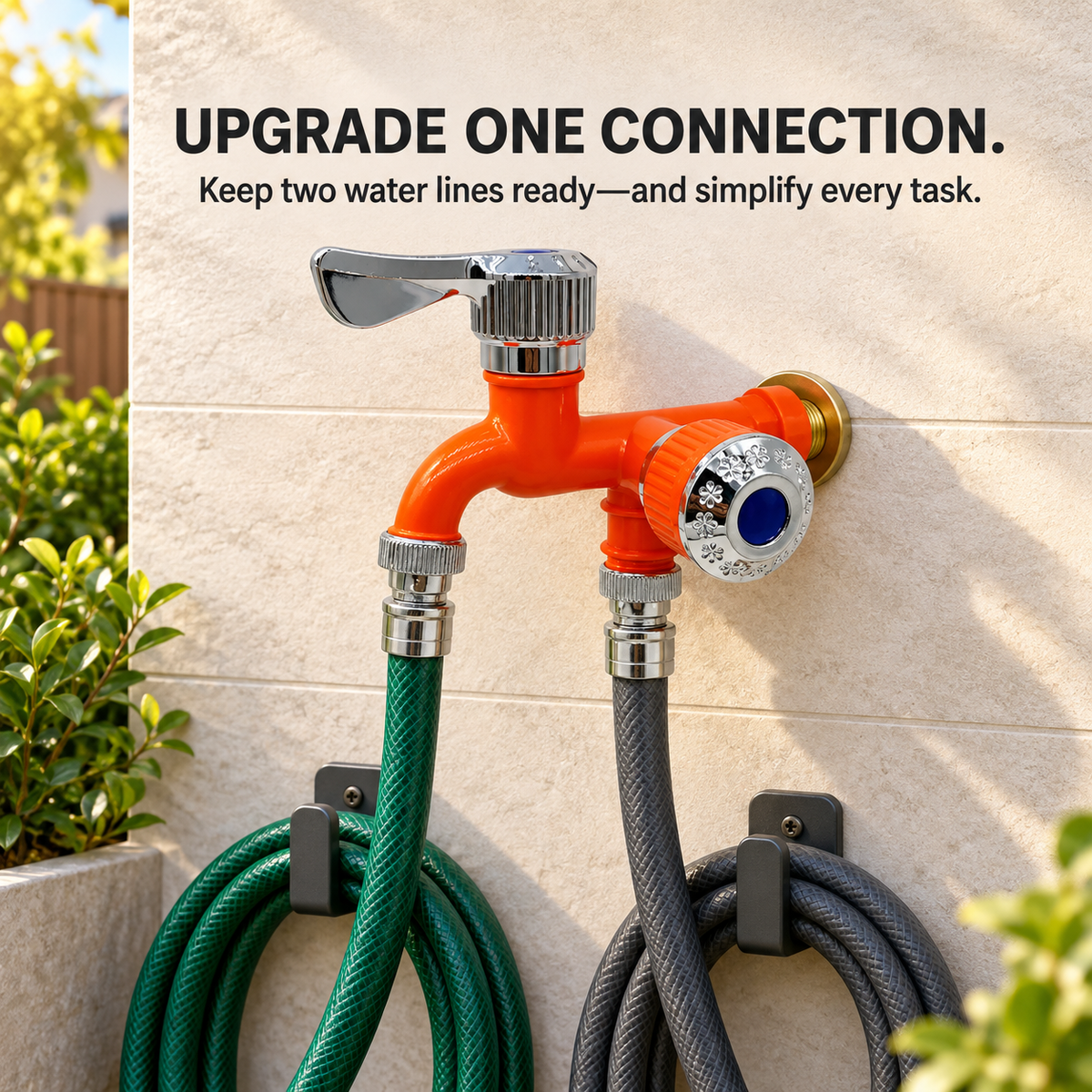 💧 Dual-Outlet Faucet – Two Independent Water Connections for Laundry, Garden & Everyday Cleaning