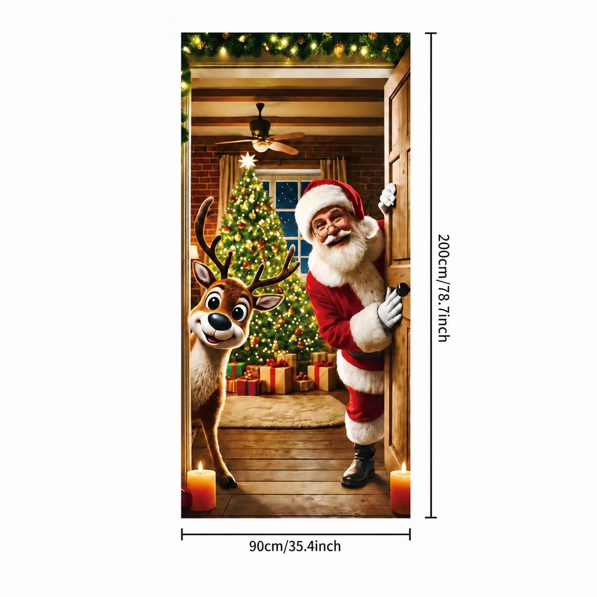 🎅55% OFF Santa & Reindeer Christmas Door Banner – Realistic 2D-Effect Holiday Decor