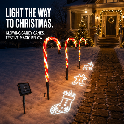Solar Candy Cane Projector Pathway Lights – Light the Way to Christmas 🎄