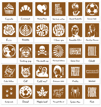 ☕✨ 50% OFF  Creative Camera-Shaped Latte Art Stencil Press with Reusable Pattern Cards ☕