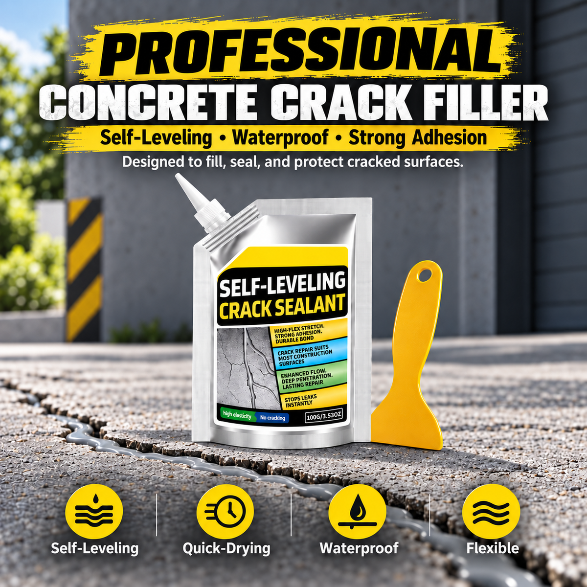 Self-Leveling Concrete Crack Sealant – Waterproof Quick-Drying Repair Filler with Scraper