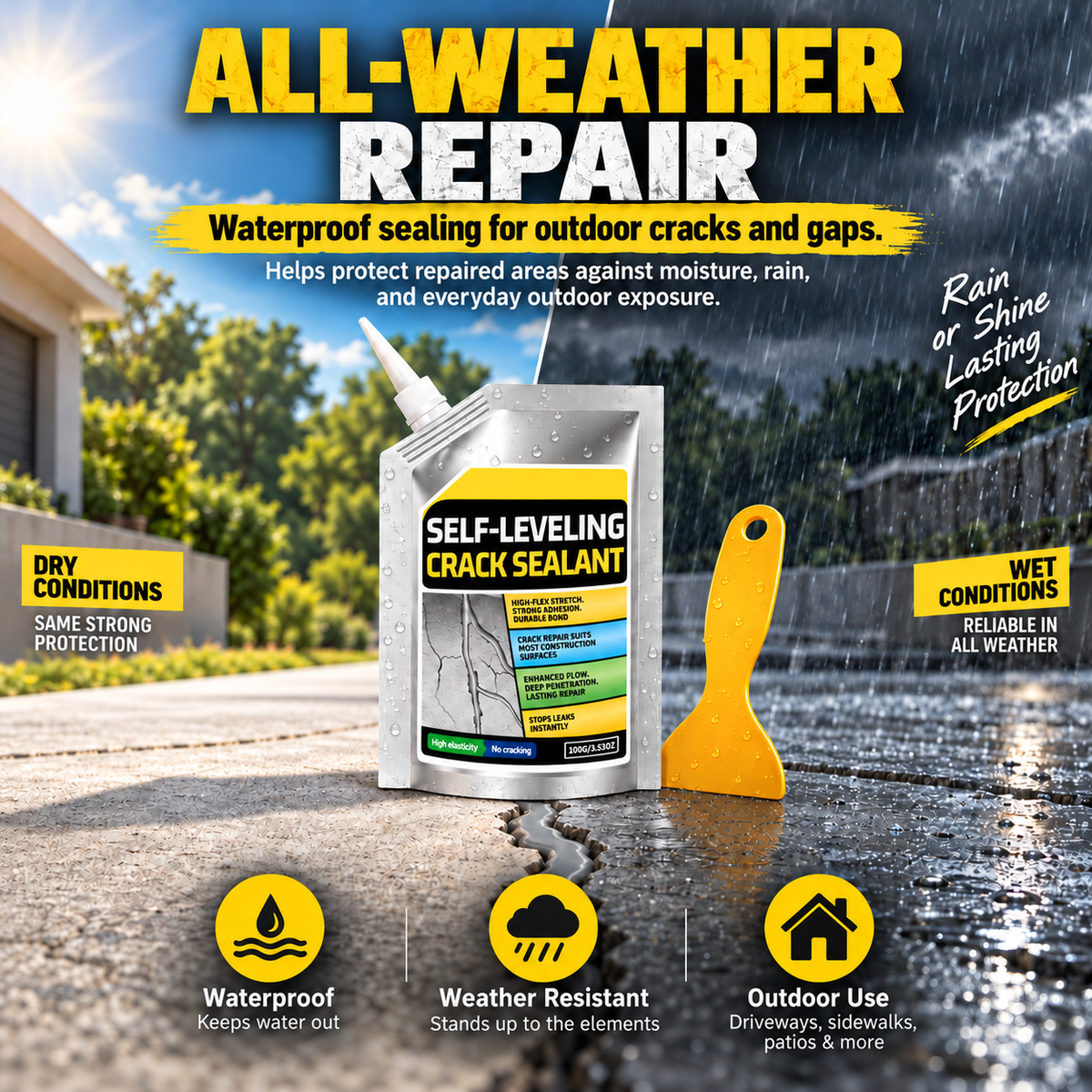Self-Leveling Concrete Crack Sealant – Waterproof Quick-Drying Repair Filler with Scraper