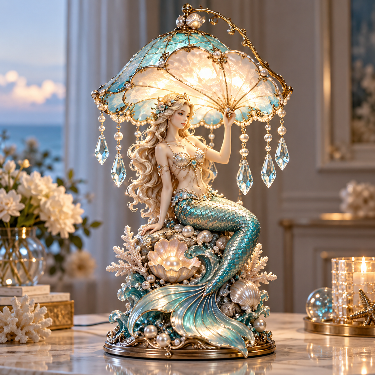 🦚 Elegant Peacock Lady Stained Glass Style Floral Accent Table Lamp with Ambient Glow ✨