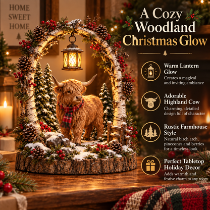 🐮🎄 Highland Cow Christmas Lantern – Cozy Woodland Holiday Décor