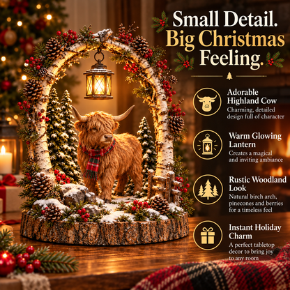 🐮🎄 Highland Cow Christmas Lantern – Cozy Woodland Holiday Décor