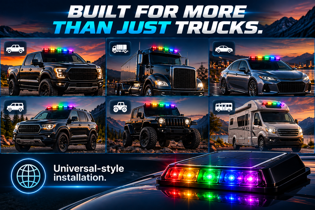 🌈 Solar RGB Car Roof Strobe Lights –🚗 5-Pack Wireless No-Drill Cab Light Set