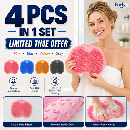 🔥 50% OFF 4-Pack Silicone Shower Scrubber Mats – Hands-Free Back & Foot Cleaning