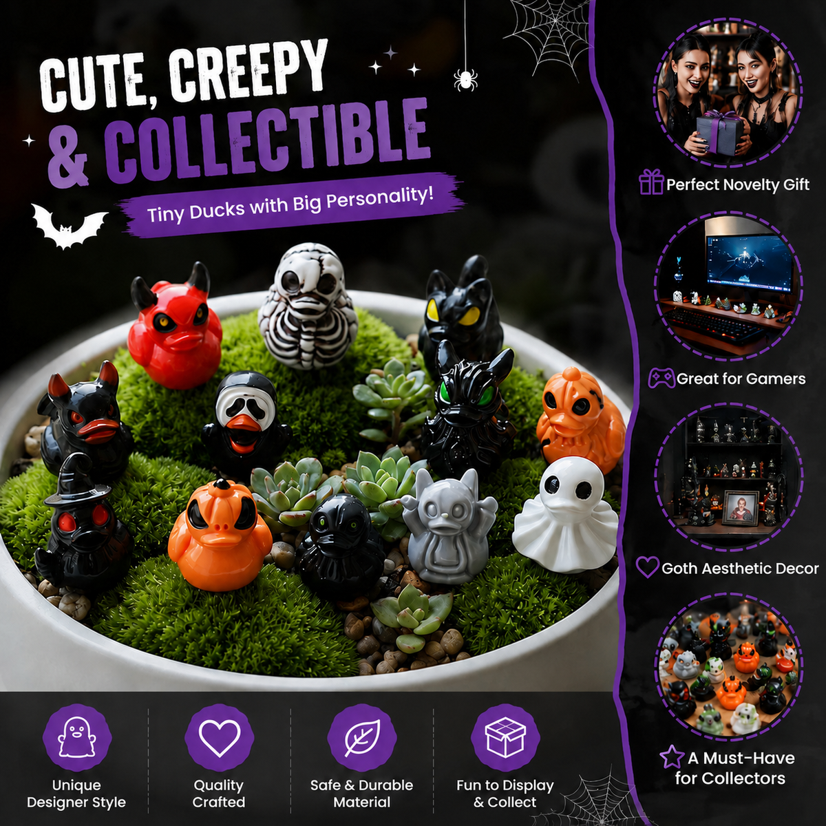 ✨ 50% Mini Demon Ghost Skull Resin Duck Desktop Decoration Item👻