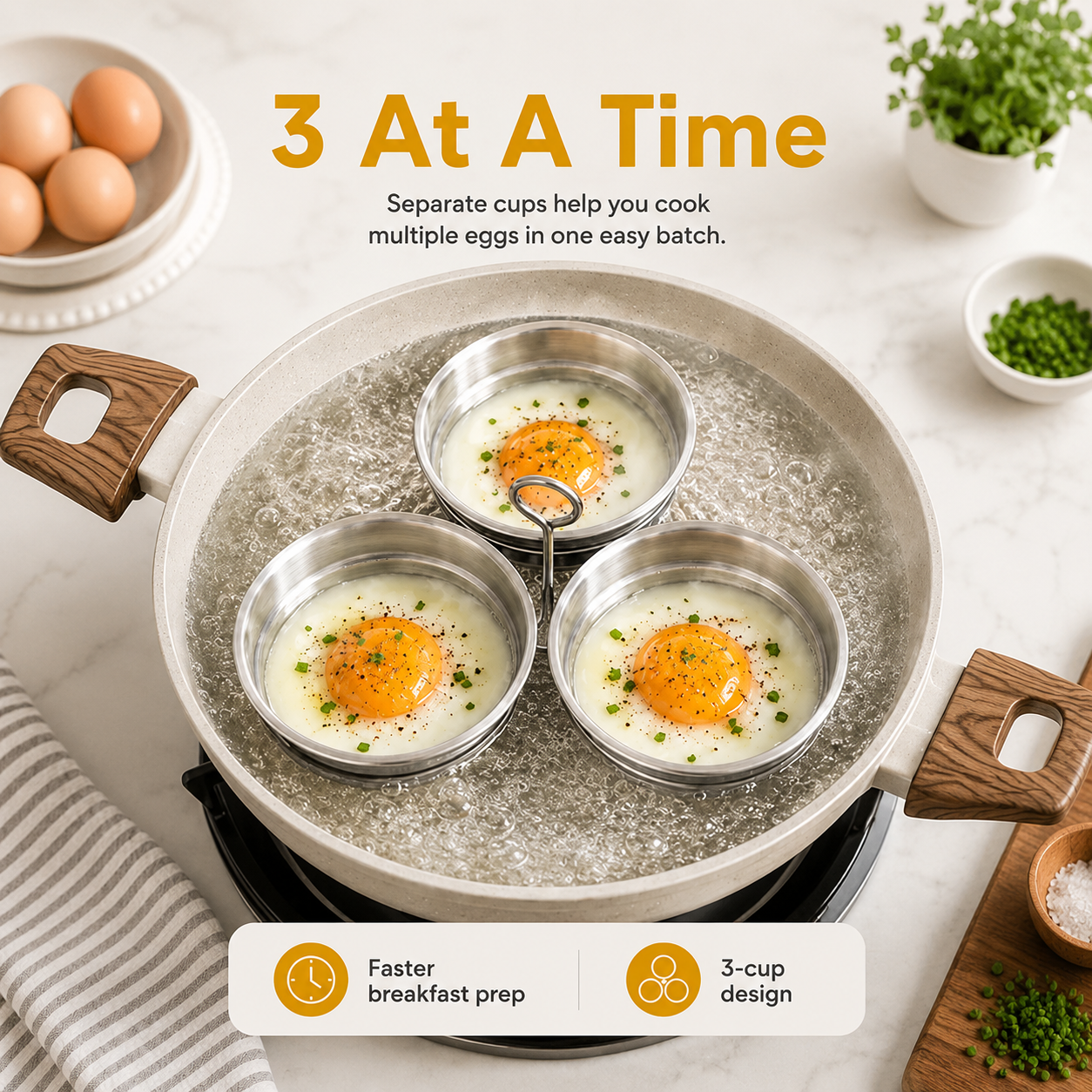 🍳 50% OFF 3-Cup Stainless Steel Egg Steamer – Easy Breakfast Egg Cooker