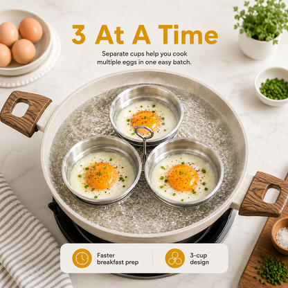 🍳 50% OFF 3-Cup Stainless Steel Egg Steamer – Easy Breakfast Egg Cooker