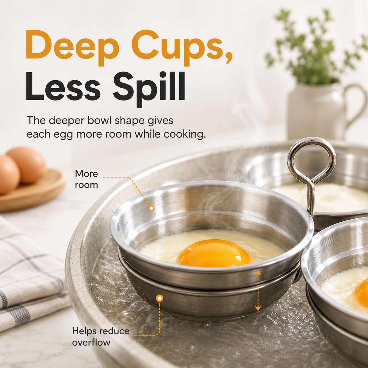 🍳 50% OFF 3-Cup Stainless Steel Egg Steamer – Easy Breakfast Egg Cooker