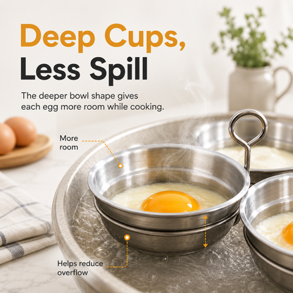 🍳 50% OFF 3-Cup Stainless Steel Egg Steamer – Easy Breakfast Egg Cooker