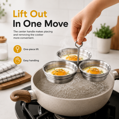 🍳 50% OFF 3-Cup Stainless Steel Egg Steamer – Easy Breakfast Egg Cooker
