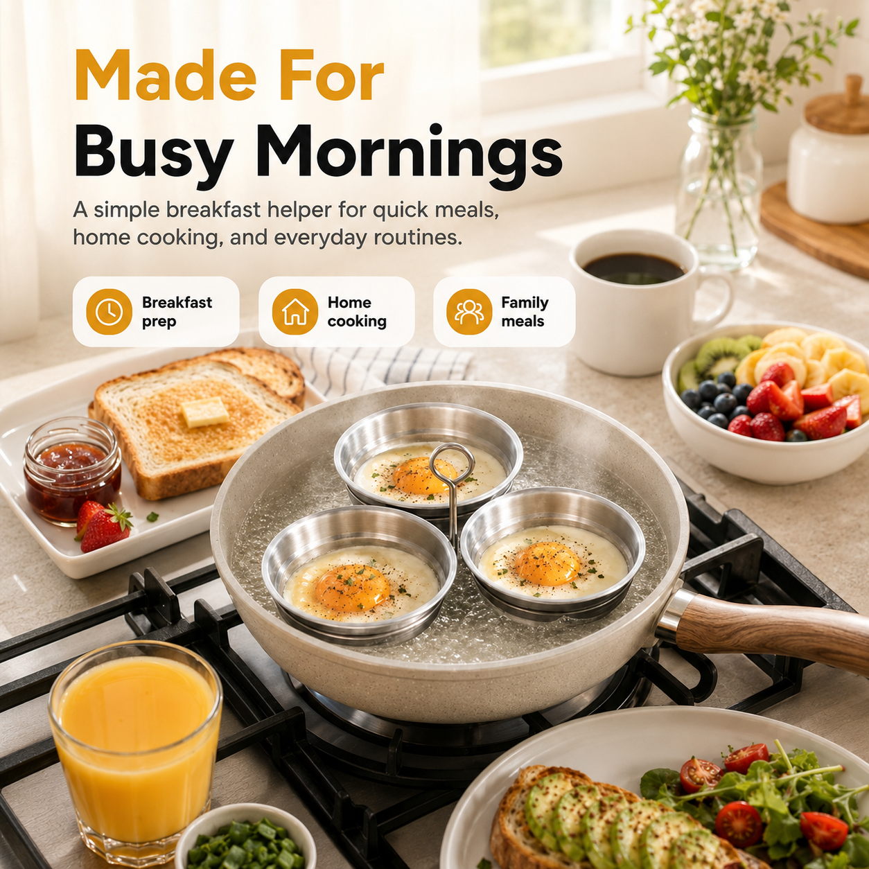 🍳 50% OFF 3-Cup Stainless Steel Egg Steamer – Easy Breakfast Egg Cooker