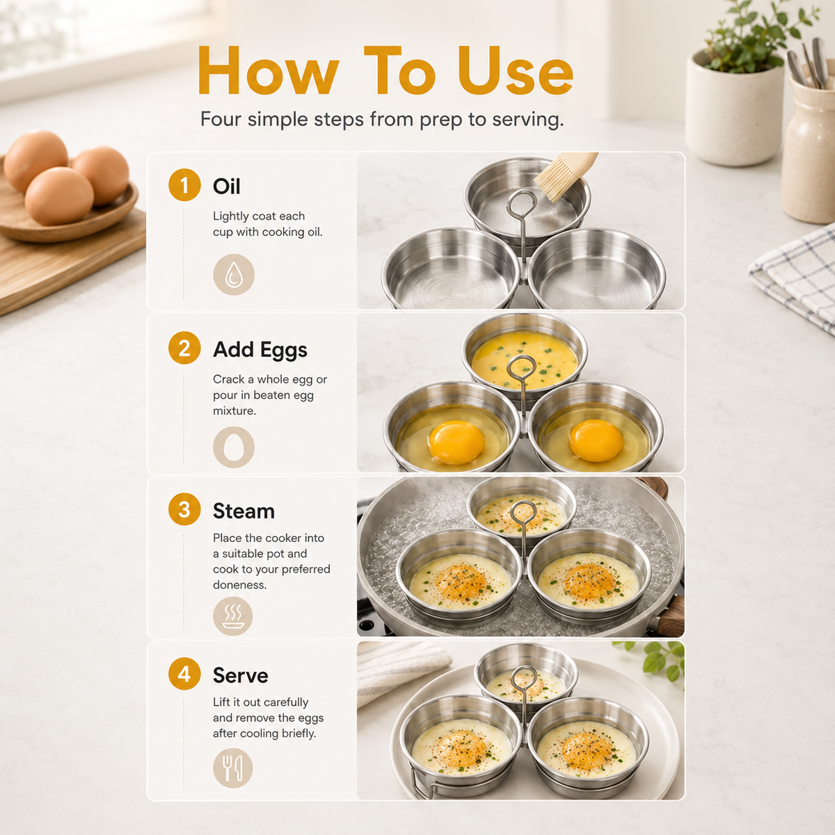 🍳 50% OFF 3-Cup Stainless Steel Egg Steamer – Easy Breakfast Egg Cooker