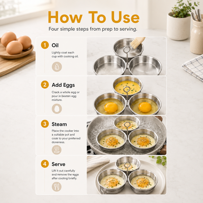🍳 50% OFF 3-Cup Stainless Steel Egg Steamer – Easy Breakfast Egg Cooker
