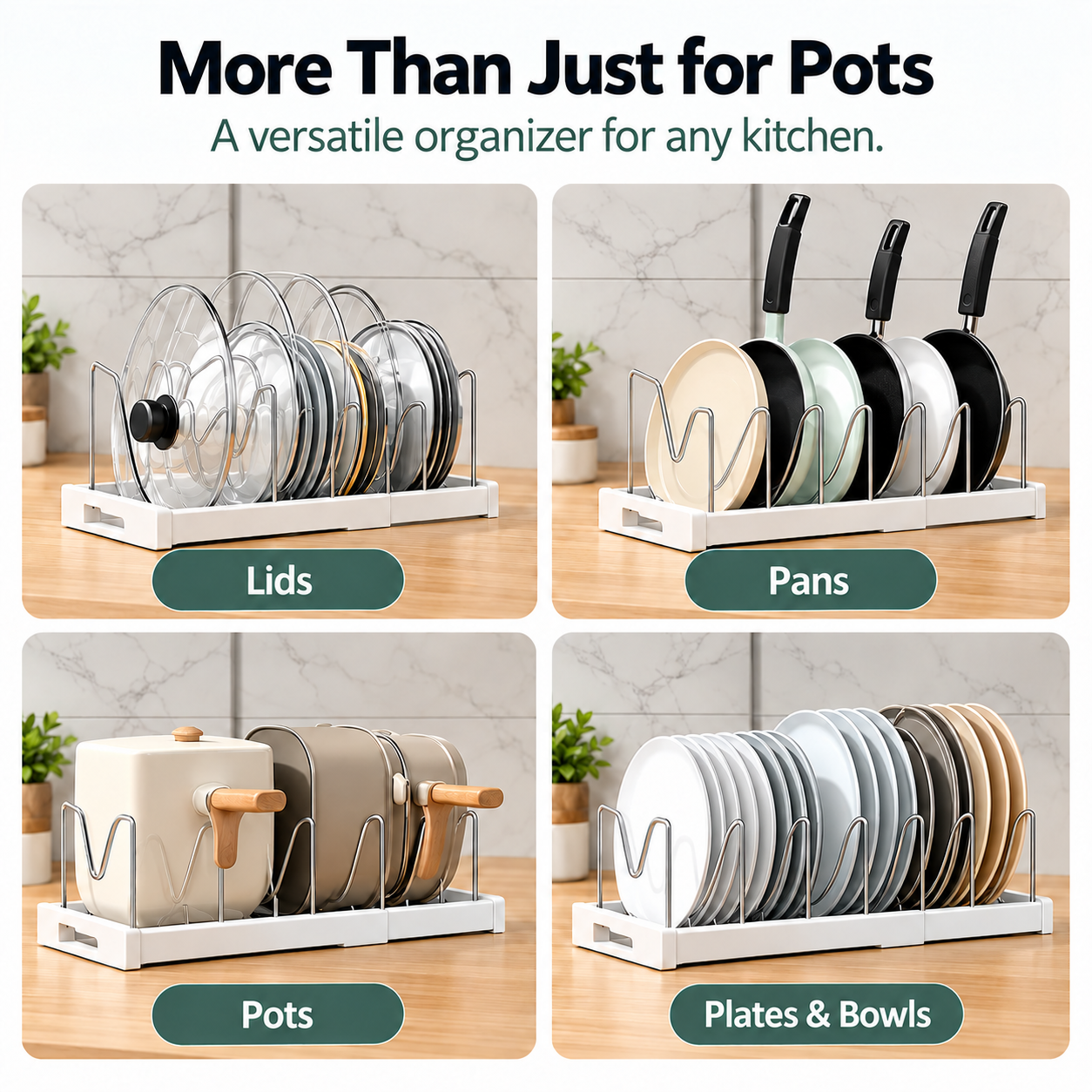 ⏰ LAST DAY: 50% OFF! 🍳 Expandable Pot Lid Organizer Rack + Adjustable Storage Slots ✨