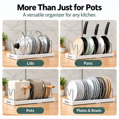 ⏰ LAST DAY: 50% OFF! 🍳 Expandable Pot Lid Organizer Rack + Adjustable Storage Slots ✨