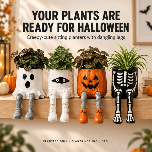 🎃 50% OFF Halloween Dangling-Leg Planters – 4 Spooky Styles for Shelves & Desks 👻